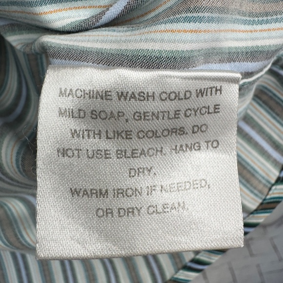 Tallia Mens Green Blue Striped Collard Button Up Dress Up Shirt Medium M 15 1/2 - Picture 10 of 12